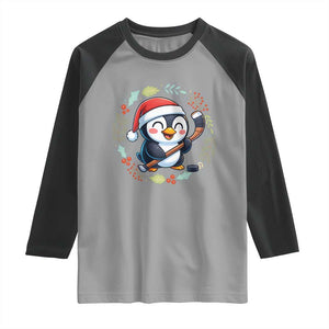 Cute Penguin Playing Ice Hockey Raglan Shirt Funny Christmas Gift TS12 Sport Gray Black Print Your Wear