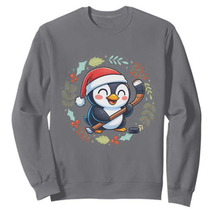 Cute Penguin Playing Ice Hockey Sweatshirt Funny Christmas Gift TS12 Charcoal Print Your Wear