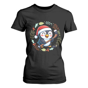 Cute Penguin Playing Ice Hockey T Shirt For Women Funny Christmas Gift TS12 Black Print Your Wear