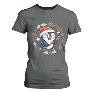 Cute Penguin Playing Ice Hockey T Shirt For Women Funny Christmas Gift TS12 Dark Heather Print Your Wear
