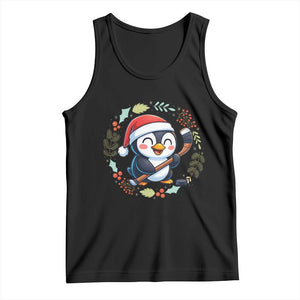 Cute Penguin Playing Ice Hockey Tank Top Funny Christmas Gift TS12 Black Print Your Wear