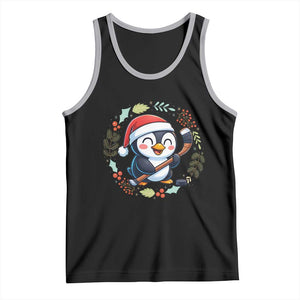 Cute Penguin Playing Ice Hockey Tank Top Funny Christmas Gift TS12 Black Athletic Heather Print Your Wear