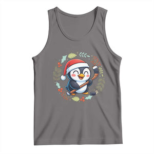 Cute Penguin Playing Ice Hockey Tank Top Funny Christmas Gift TS12 Deep Heather Print Your Wear