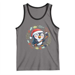 Cute Penguin Playing Ice Hockey Tank Top Funny Christmas Gift TS12 Deep Heather Black Print Your Wear
