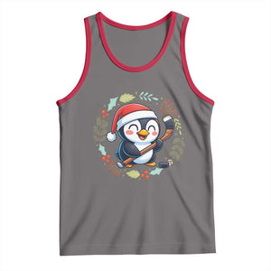 Cute Penguin Playing Ice Hockey Tank Top Funny Christmas Gift TS12 Deep Heather Red Print Your Wear