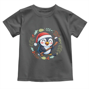 Cute Penguin Playing Ice Hockey Toddler T Shirt Funny Christmas Gift TS12 Dark Heather Print Your Wear