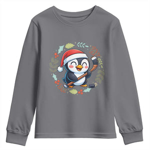 Cute Penguin Playing Ice Hockey Youth Sweatshirt Funny Christmas Gift TS12 Charcoal Print Your Wear