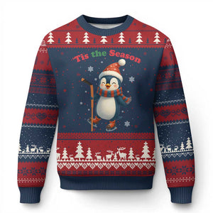 Cute Penguin Tis The Season Ugly Christmas Sweater Funny Xmas Gift For Holiday Fans TS12 Navy Red Print Your Wear
