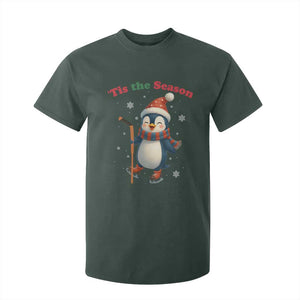 Cute Penguin Tis The Season T Shirt For Kid Funny Christmas Gift For Holiday Fans TS12 Dark Forest Green Print Your Wear