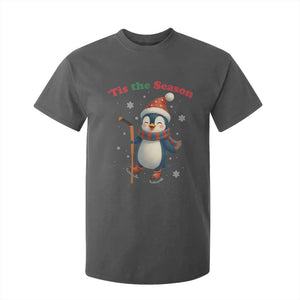 Cute Penguin Tis The Season T Shirt For Kid Funny Christmas Gift For Holiday Fans TS12 Dark Heather Print Your Wear