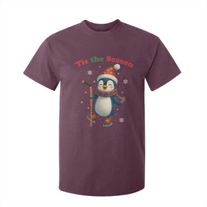 Cute Penguin Tis The Season T Shirt For Kid Funny Christmas Gift For Holiday Fans TS12 Maroon Print Your Wear