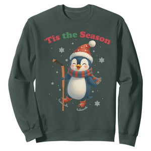 Cute Penguin Tis The Season Sweatshirt Funny Christmas Gift For Holiday Fans TS12 Dark Forest Green Print Your Wear