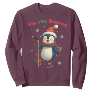 Cute Penguin Tis The Season Sweatshirt Funny Christmas Gift For Holiday Fans TS12 Maroon Print Your Wear