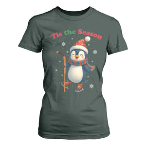 Cute Penguin Tis The Season T Shirt For Women Funny Christmas Gift For Holiday Fans TS12 Dark Forest Green Print Your Wear