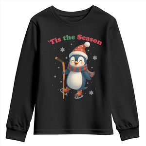 Cute Penguin Tis The Season Youth Sweatshirt Funny Christmas Gift For Holiday Fans TS12 Black Print Your Wear
