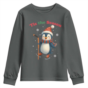 Cute Penguin Tis The Season Youth Sweatshirt Funny Christmas Gift For Holiday Fans TS12 Dark Heather Print Your Wear