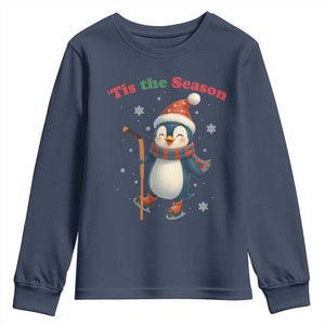 Cute Penguin Tis The Season Youth Sweatshirt Funny Christmas Gift For Holiday Fans TS12 Navy Print Your Wear
