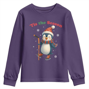 Cute Penguin Tis The Season Youth Sweatshirt Funny Christmas Gift For Holiday Fans TS12 Purple Print Your Wear