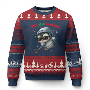 Penguin On Ice Tis The Season Ugly Christmas Sweater Funny Xmas Gift TS12 Navy Red Print Your Wear