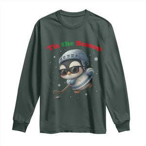Penguin On Ice Tis The Season Long Sleeve Shirt Funny Christmas Gift TS12 Dark Forest Green Print Your Wear