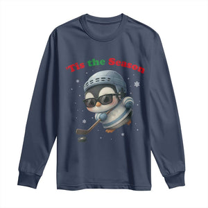 Penguin On Ice Tis The Season Long Sleeve Shirt Funny Christmas Gift TS12 Navy Print Your Wear
