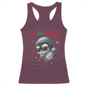 Penguin On Ice Tis The Season Racerback Tank Top Funny Christmas Gift TS12 Maroon Print Your Wear