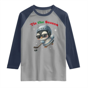 Penguin On Ice Tis The Season Raglan Shirt Funny Christmas Gift TS12 Sport Gray Navy Print Your Wear