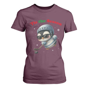 Penguin On Ice Tis The Season T Shirt For Women Funny Christmas Gift TS12 Maroon Print Your Wear