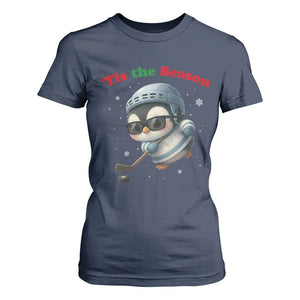 Penguin On Ice Tis The Season T Shirt For Women Funny Christmas Gift TS12 Navy Print Your Wear