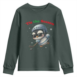 Penguin On Ice Tis The Season Youth Sweatshirt Funny Christmas Gift TS12 Dark Forest Green Print Your Wear