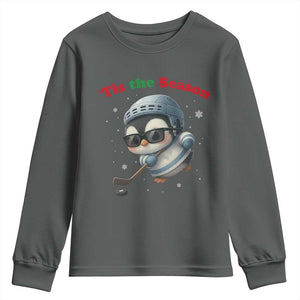 Penguin On Ice Tis The Season Youth Sweatshirt Funny Christmas Gift TS12 Dark Heather Print Your Wear