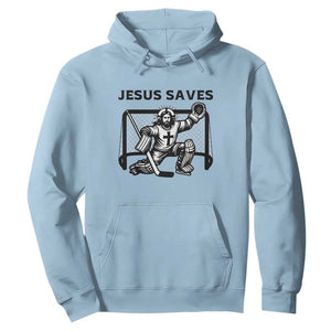Funny Religious Ice Hockey Goalie Gift Hoodie Jesus Saves TS12 Light Blue Print Your Wear