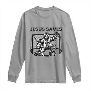 Funny Religious Ice Hockey Goalie Gift Long Sleeve Shirt Jesus Saves TS12 Sport Gray Print Your Wear