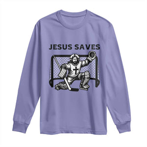 Funny Religious Ice Hockey Goalie Gift Long Sleeve Shirt Jesus Saves TS12 Violet Print Your Wear