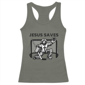 Funny Religious Ice Hockey Goalie Gift Racerback Tank Top Jesus Saves TS12 Military Green Print Your Wear