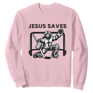 Funny Religious Ice Hockey Goalie Gift Sweatshirt Jesus Saves TS12 Light Pink Print Your Wear