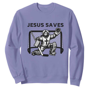 Funny Religious Ice Hockey Goalie Gift Sweatshirt Jesus Saves TS12 Violet Print Your Wear