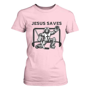 Funny Religious Ice Hockey Goalie Gift T Shirt For Women Jesus Saves TS12 Light Pink Print Your Wear