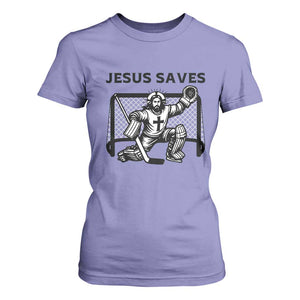 Funny Religious Ice Hockey Goalie Gift T Shirt For Women Jesus Saves TS12 Violet Print Your Wear
