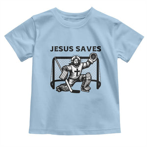 Funny Religious Ice Hockey Goalie Gift Toddler T Shirt Jesus Saves TS12 Light Blue Print Your Wear