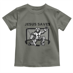 Funny Religious Ice Hockey Goalie Gift Toddler T Shirt Jesus Saves TS12 Military Green Print Your Wear