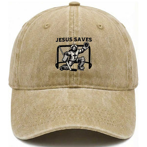 Funny Religious Ice Hockey Goalie Gift Washed Cotton Baseball Cap Jesus Saves TS12 Print Your Wear