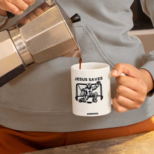 Funny Religious Ice Hockey Goalie Gift Coffee Mug Jesus Saves TS12 Print Your Wear