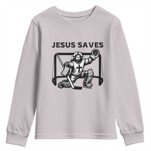 Funny Religious Ice Hockey Goalie Gift Youth Sweatshirt Jesus Saves TS12 Ice Gray Print Your Wear