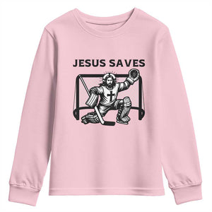 Funny Religious Ice Hockey Goalie Gift Youth Sweatshirt Jesus Saves TS12 Light Pink Print Your Wear
