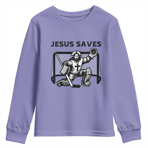 Funny Religious Ice Hockey Goalie Gift Youth Sweatshirt Jesus Saves TS12 Violet Print Your Wear