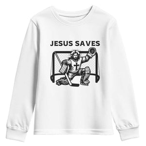 Funny Religious Ice Hockey Goalie Gift Youth Sweatshirt Jesus Saves TS12 White Print Your Wear