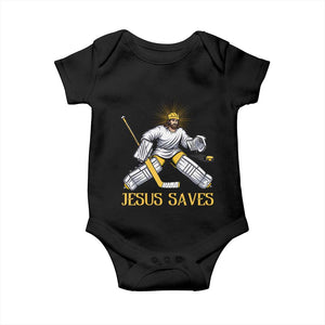 Jesus Saves Baby Onesie Funny Christian Ice Hockey Goalie Gift TS12 Black Print Your Wear
