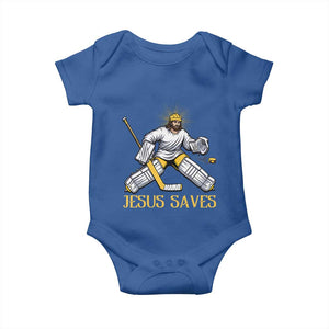 Jesus Saves Baby Onesie Funny Christian Ice Hockey Goalie Gift TS12 Royal Blue Print Your Wear