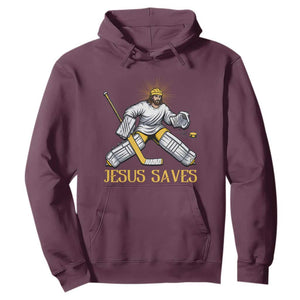 Jesus Saves Hoodie Funny Christian Ice Hockey Goalie Gift TS12 Maroon Print Your Wear